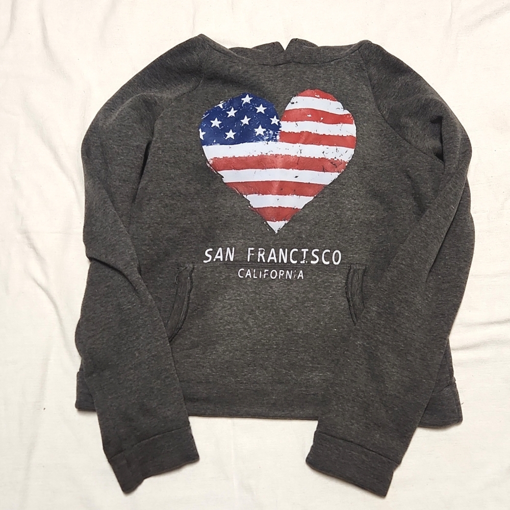Gray womens XL San Francisco CA hoodie American flag heart